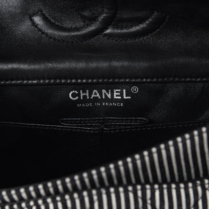 Chanel Canvas Sequin Stripe Medium Double Flap Black White 5 of 8