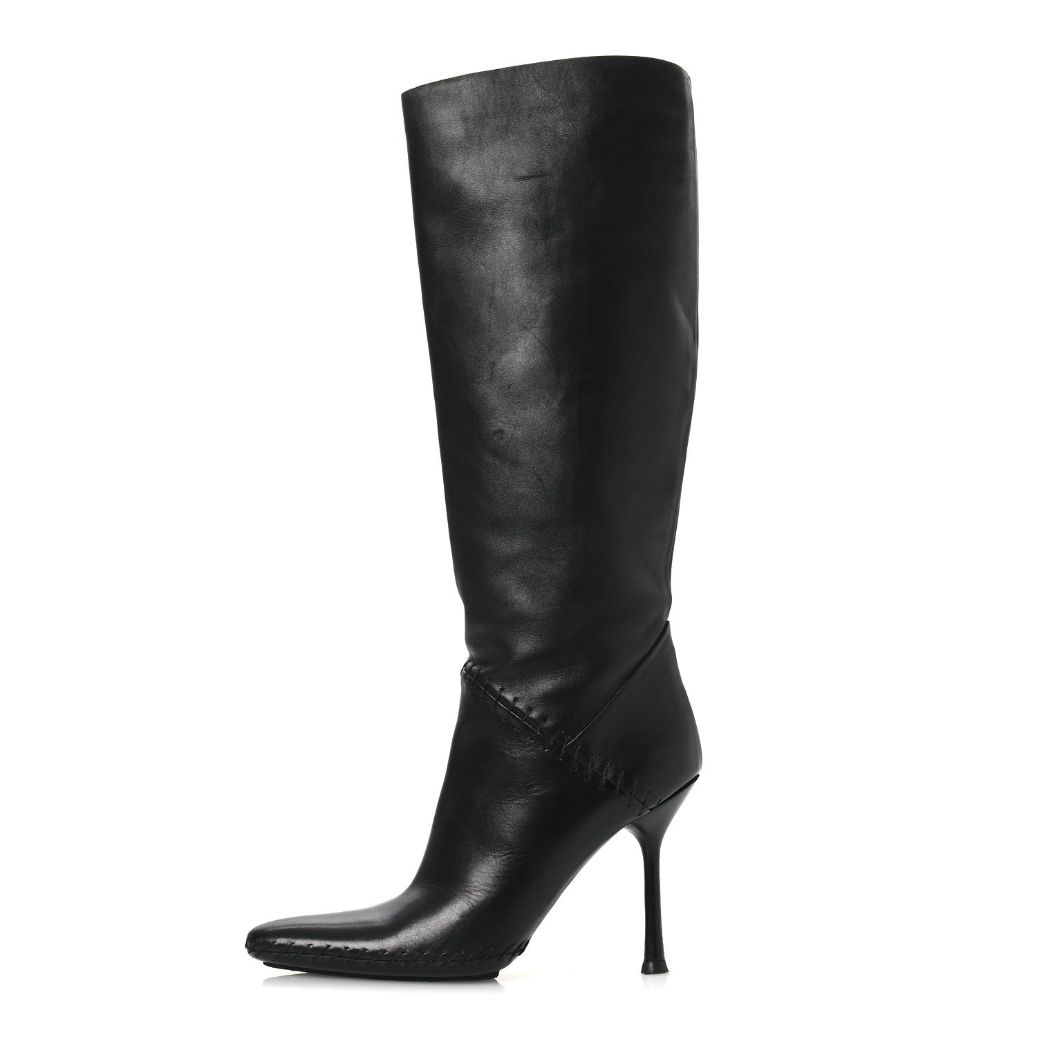Gucci Nappa Stitched Knee High Boots 38.5 Black 1 of 12