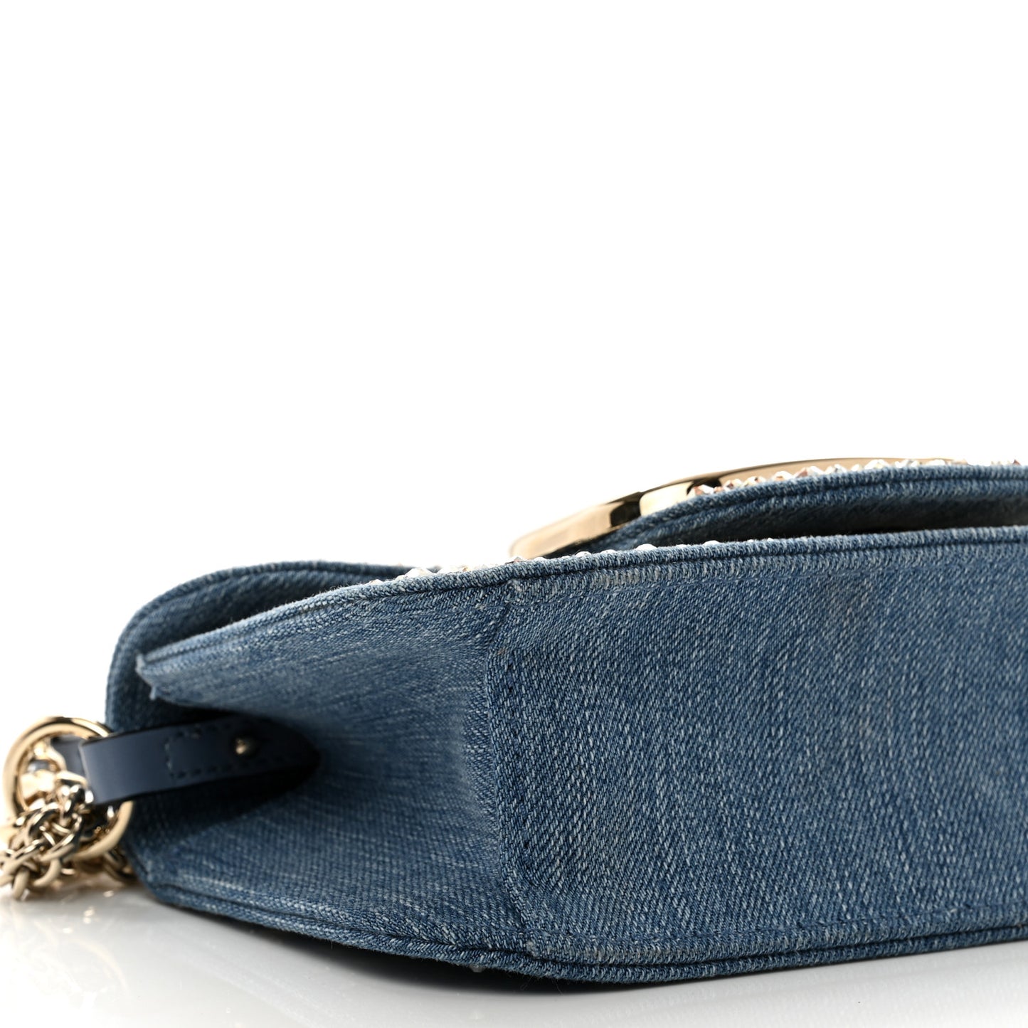 Denim Crystal Vlogo Embroidered Small Loco Shoulder Bag Blue
