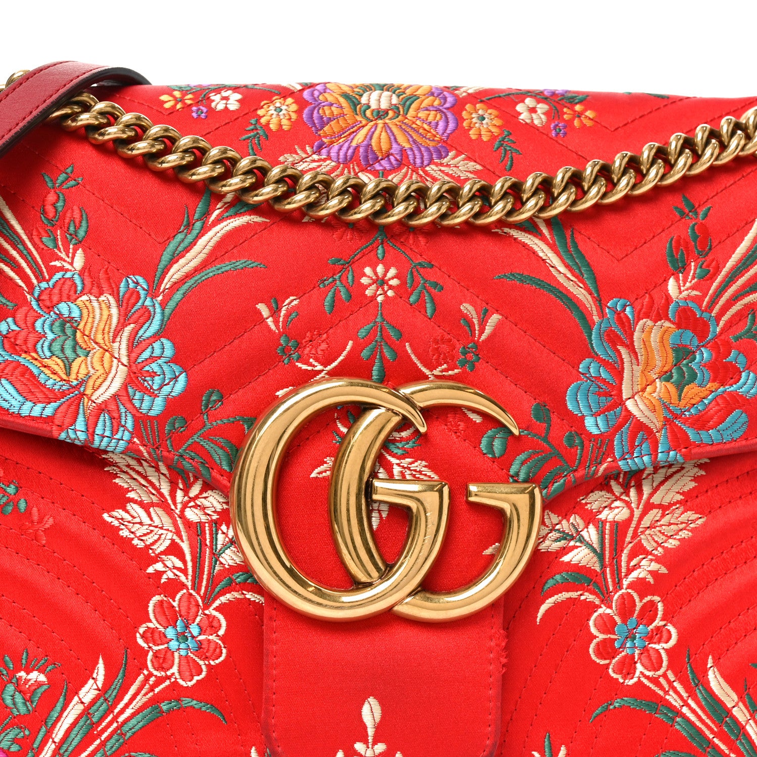 Gucci Jacquard Matelasse Floral Medium GG Marmont Shoulder Bag Red 8 of 13