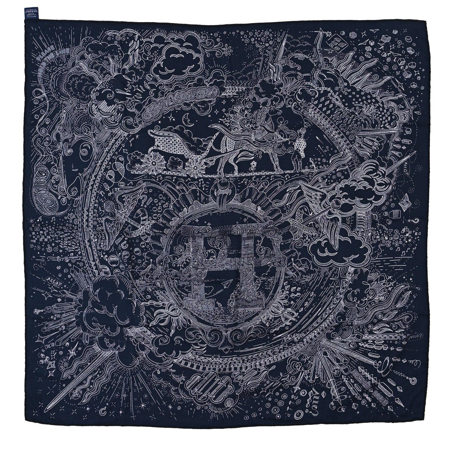 Hermes Cashmere Silk Hold The Line Scarf 100 Marine Gris Clair Black 1 of 4