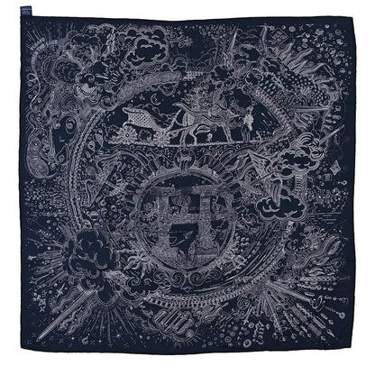 Hermes Cashmere Silk Hold The Line Scarf 100 Marine Gris Clair Black 1 of 4