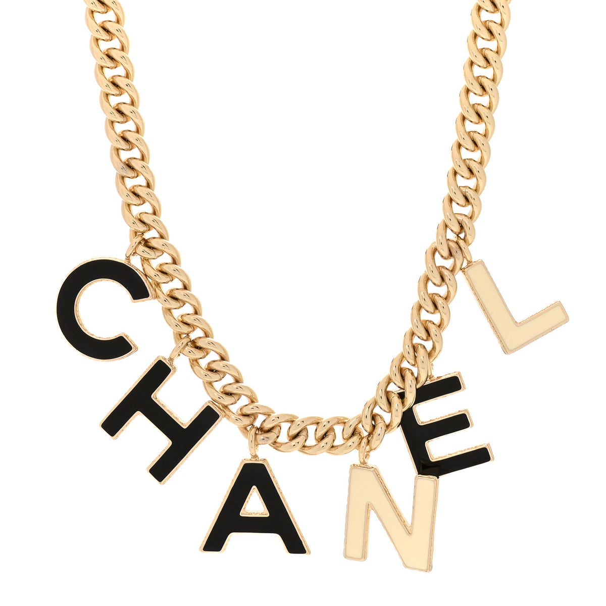 Chanel Metal Enamel Logo Choker Necklace Gold Black White 1 of 5