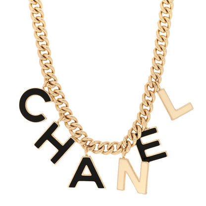 Chanel Metal Enamel Logo Choker Necklace Gold Black White 1 of 5