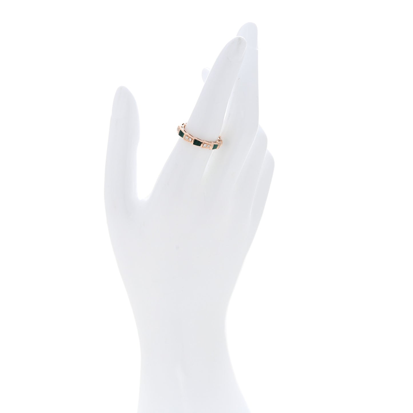 18K Rose Gold Diamond Malachite 4mm Serpenti Viper Band Ring 54 6.75