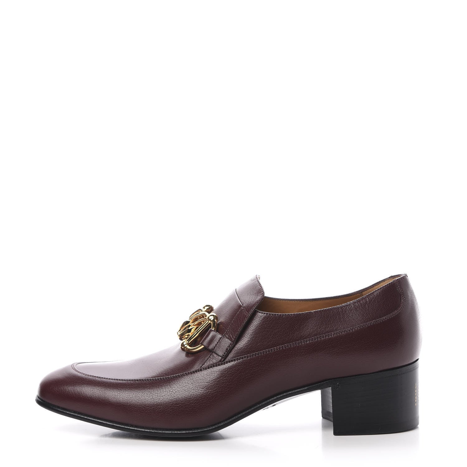 Gucci Goatskin Mens Chain Mid Heel Loafers 8.5 Burgundy 1 of 9