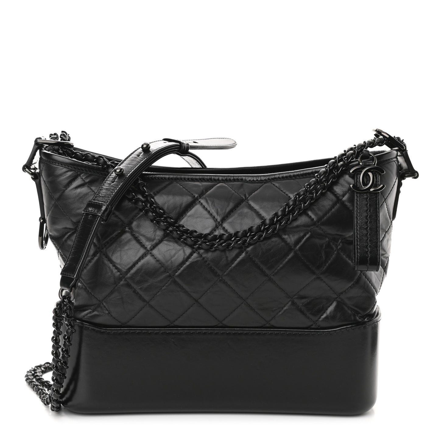 Aged Calfskin Quilted Medium Gabrielle Hobo Black