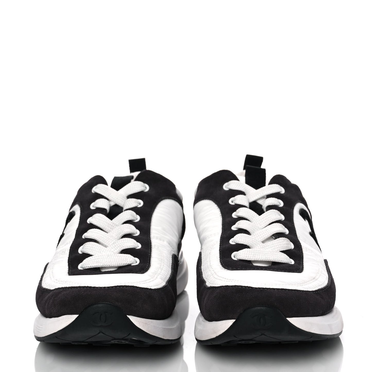 Nylon Suede Calfskin CC Sneakers 41 White Black