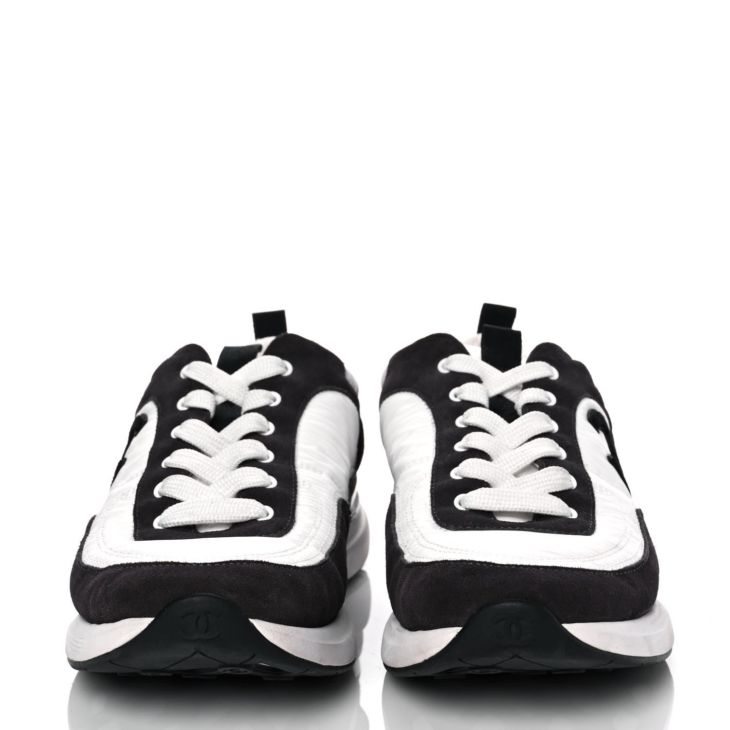 Chanel Nylon Suede Calfskin CC Sneakers 41 White Black 2 of 9
