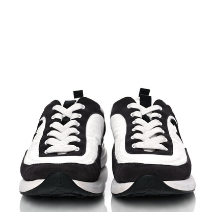 Chanel Nylon Suede Calfskin CC Sneakers 41 White Black 2 of 9