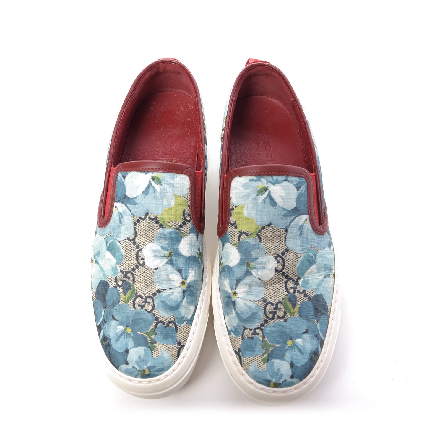 GG Supreme Monogram Blooms Womens Slip On Sneakers 36 Beige Blue Navy Red