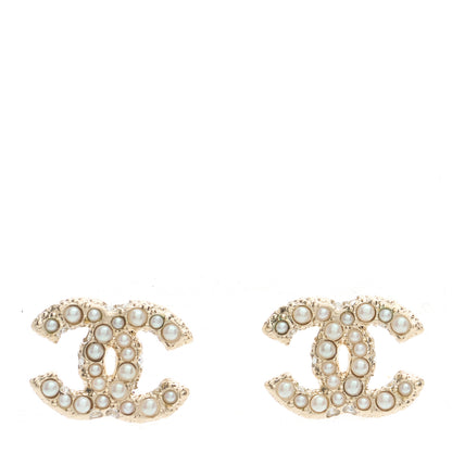 Chanel Metal Graduated Pearl Crystal CC Earrings Light Gold 1 of 5