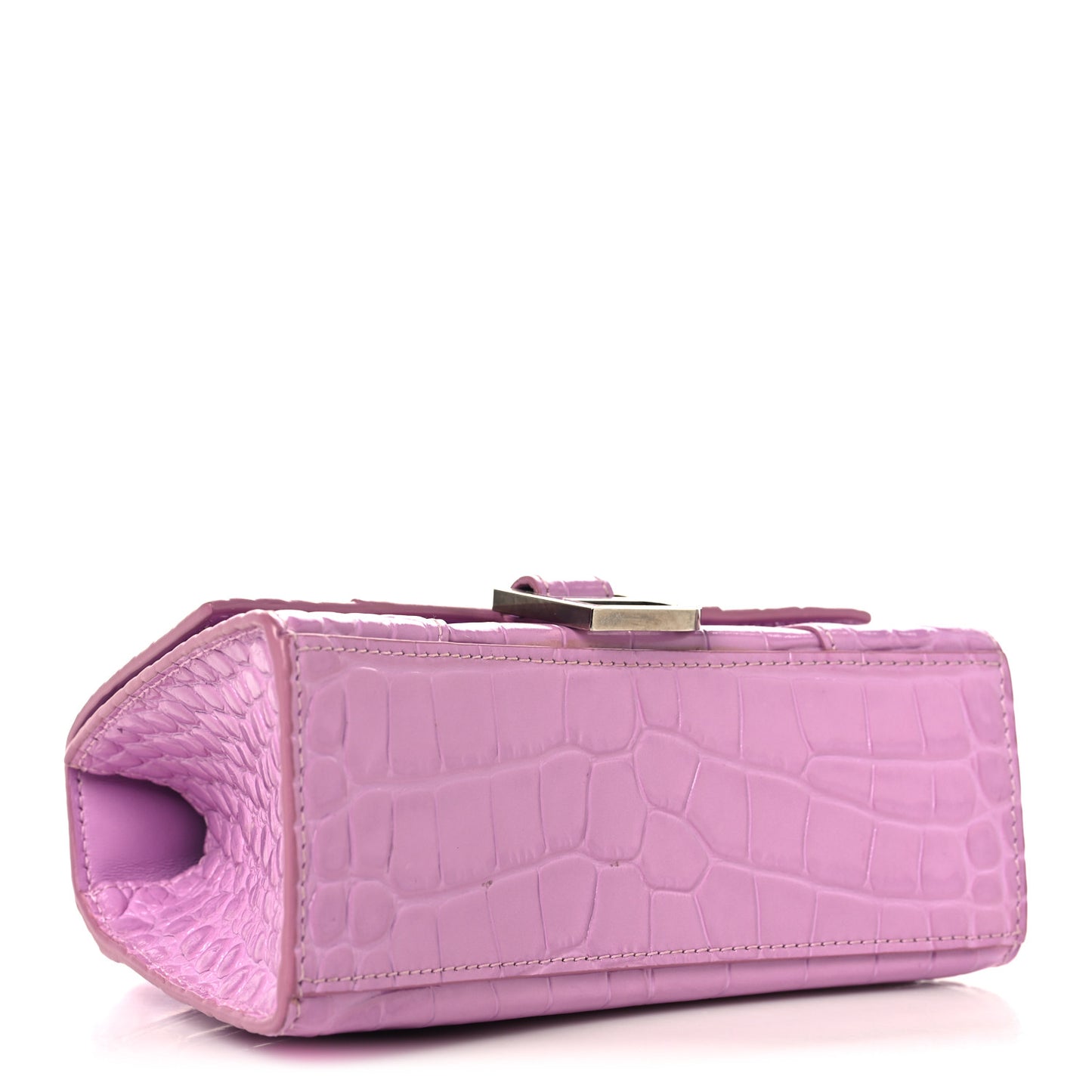 Shiny Calfskin Crocodile Embossed Hourglass Top Handle Bag XS Lilac