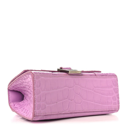 Balenciaga Shiny Calfskin Crocodile Embossed Hourglass Top Handle Bag XS Lilac 4 of 9