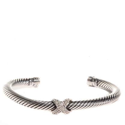 David Yurman Sterling Silver Diamond 4mm X Cable Bracelet 1 of 6
