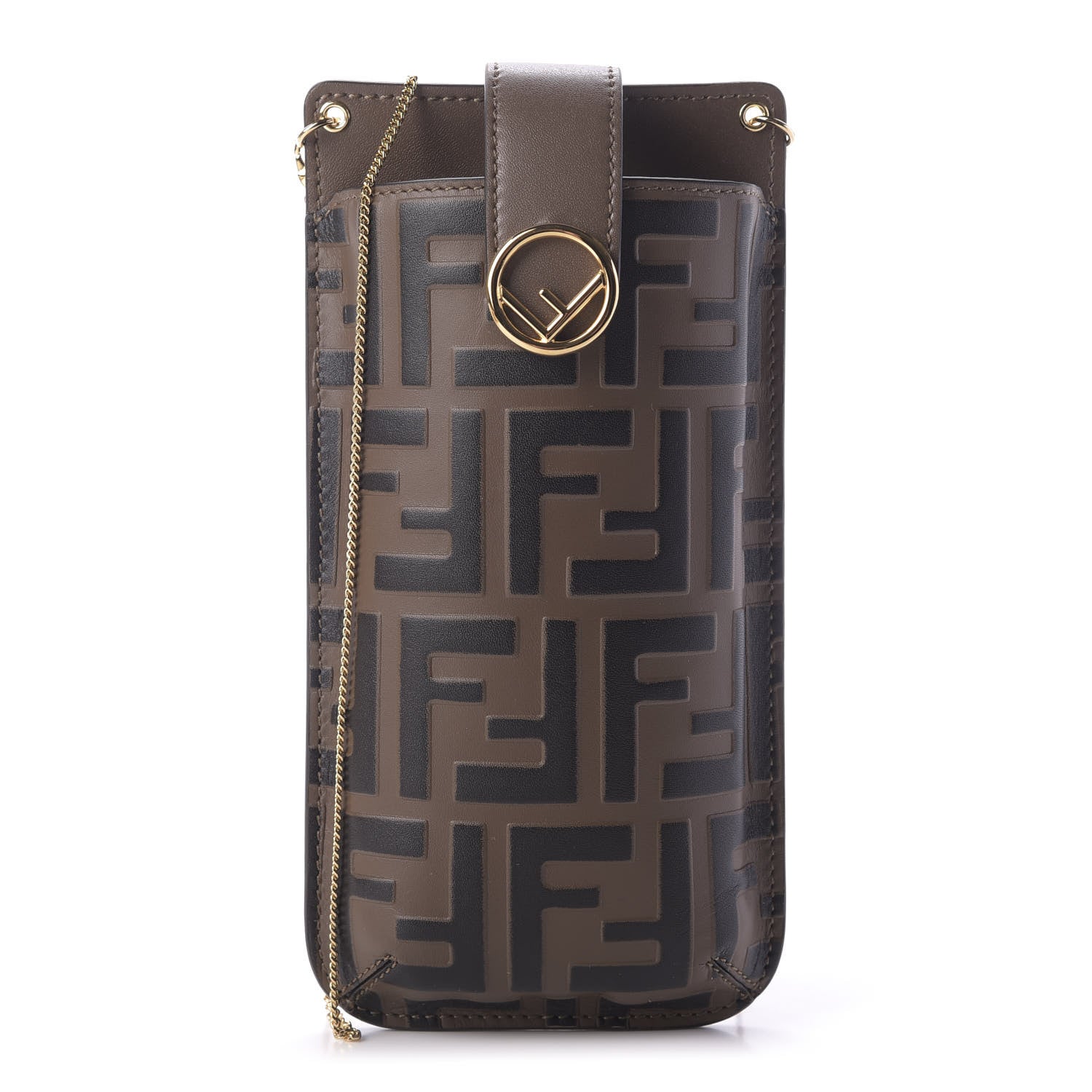 Fendi Vitello Soft F is Fendi Bi-Color FF 1974 Embossed Phone Pouch Maya Black 1 of 10