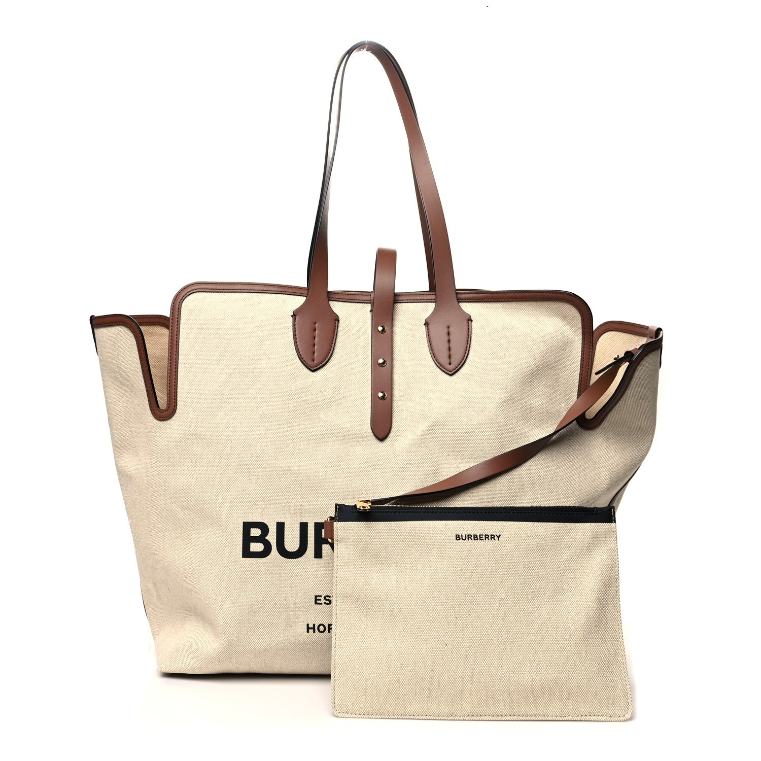 Burberry Cotton Canvas Calfskin Large Soft Belted Tote Bag Natural 1 of 12