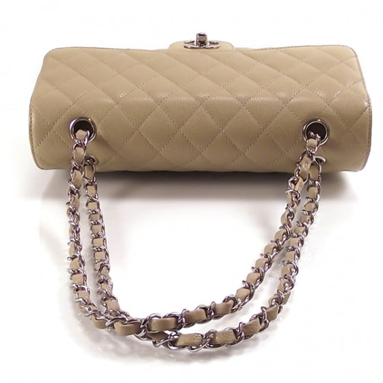 Caviar Quilted Medium Double Flap Beige