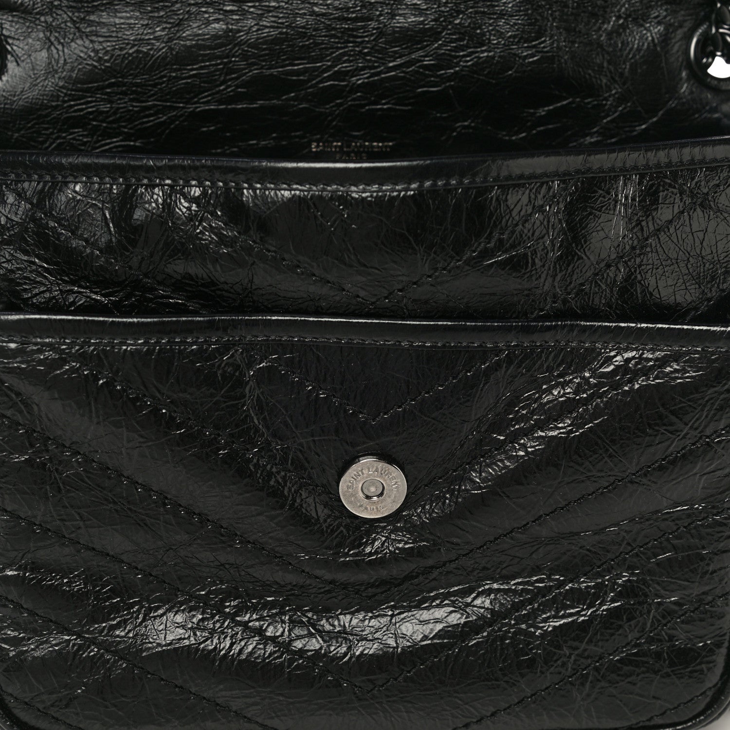 Saint Laurent Crinkled Calfskin Matelasse Monogram Medium Niki Chain Satchel Black 13 of 13