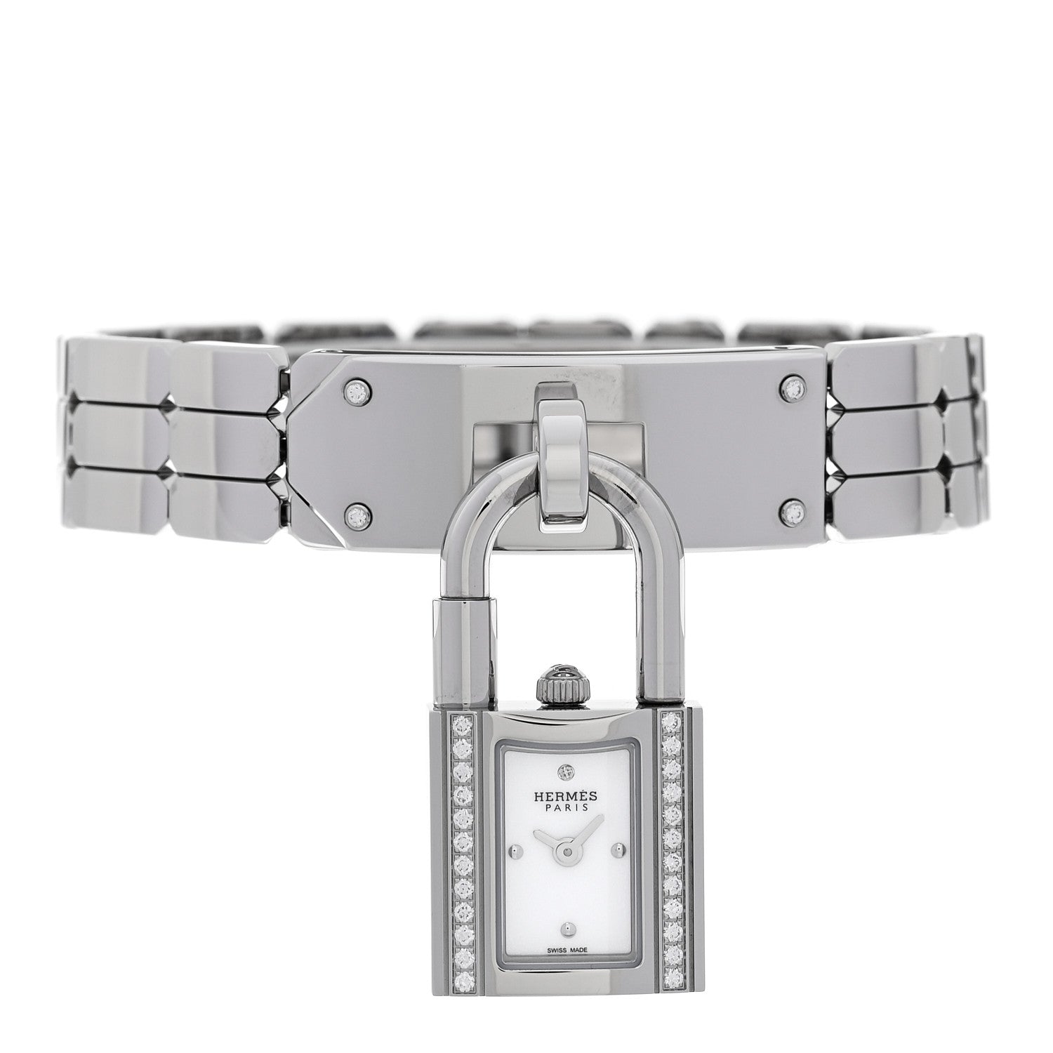 Hermes Stainless Steel Diamond 16mm Kelly Quartz Watch 2 of 9