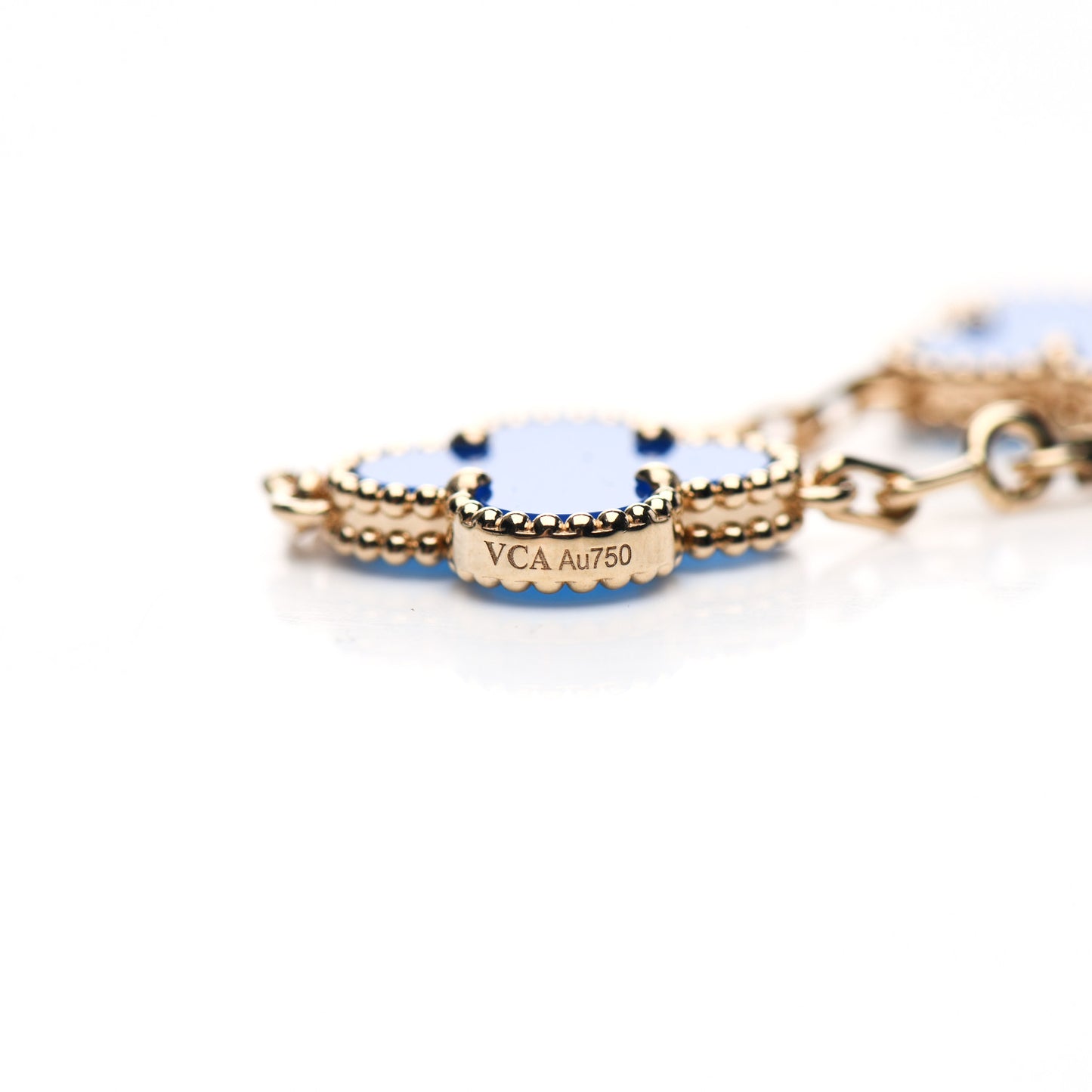 18K Yellow Gold Blue Agate 10 Motifs Vintage Alhambra Necklace