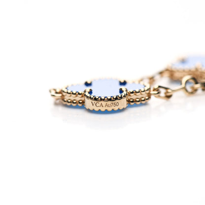 Van Cleef & Arpels 18K Yellow Gold Blue Agate 10 Motifs Vintage Alhambra Necklace 5 of 7