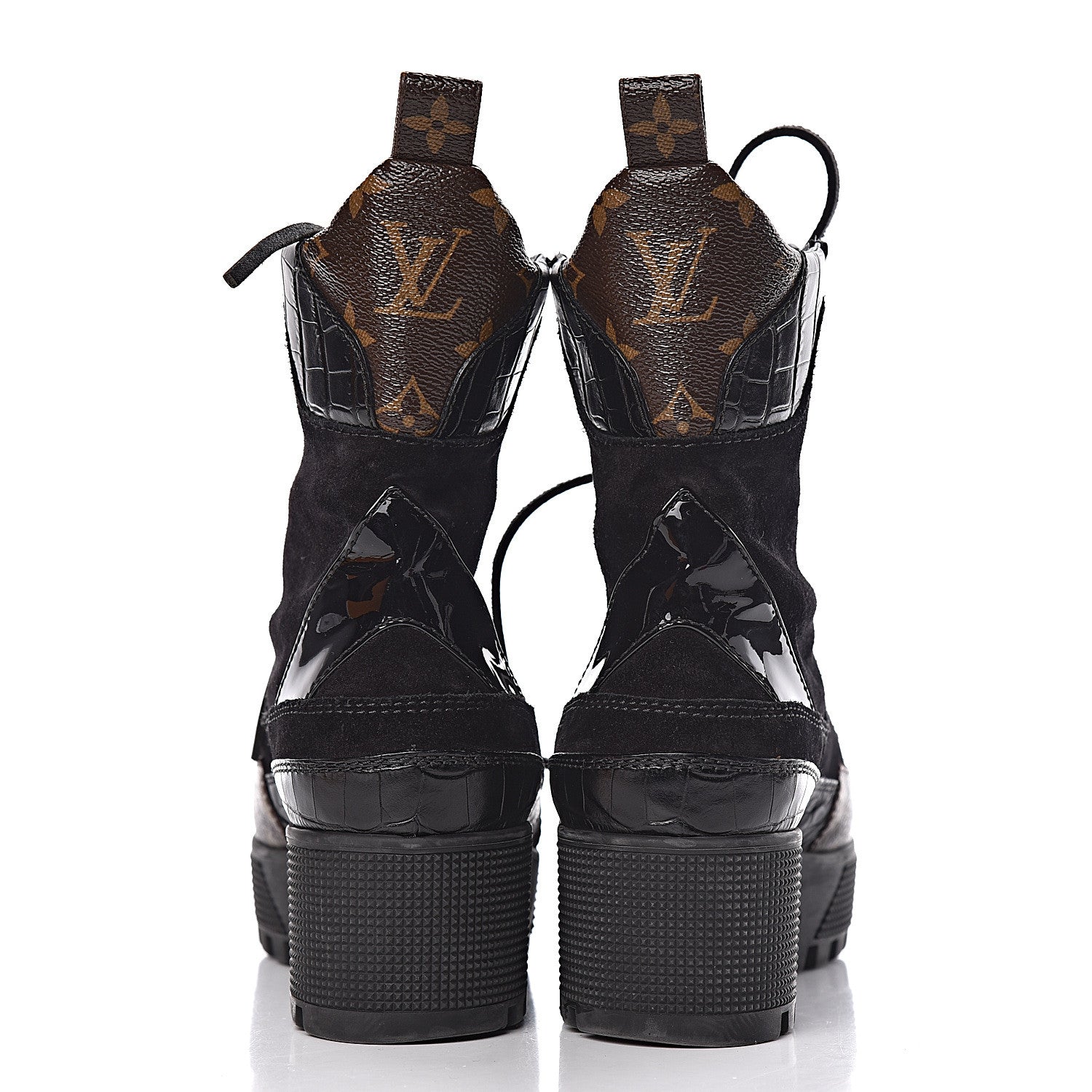 Louis Vuitton Suede Calfskin Monogram Laureate Platform Desert Boots 37 Black 7 of 12