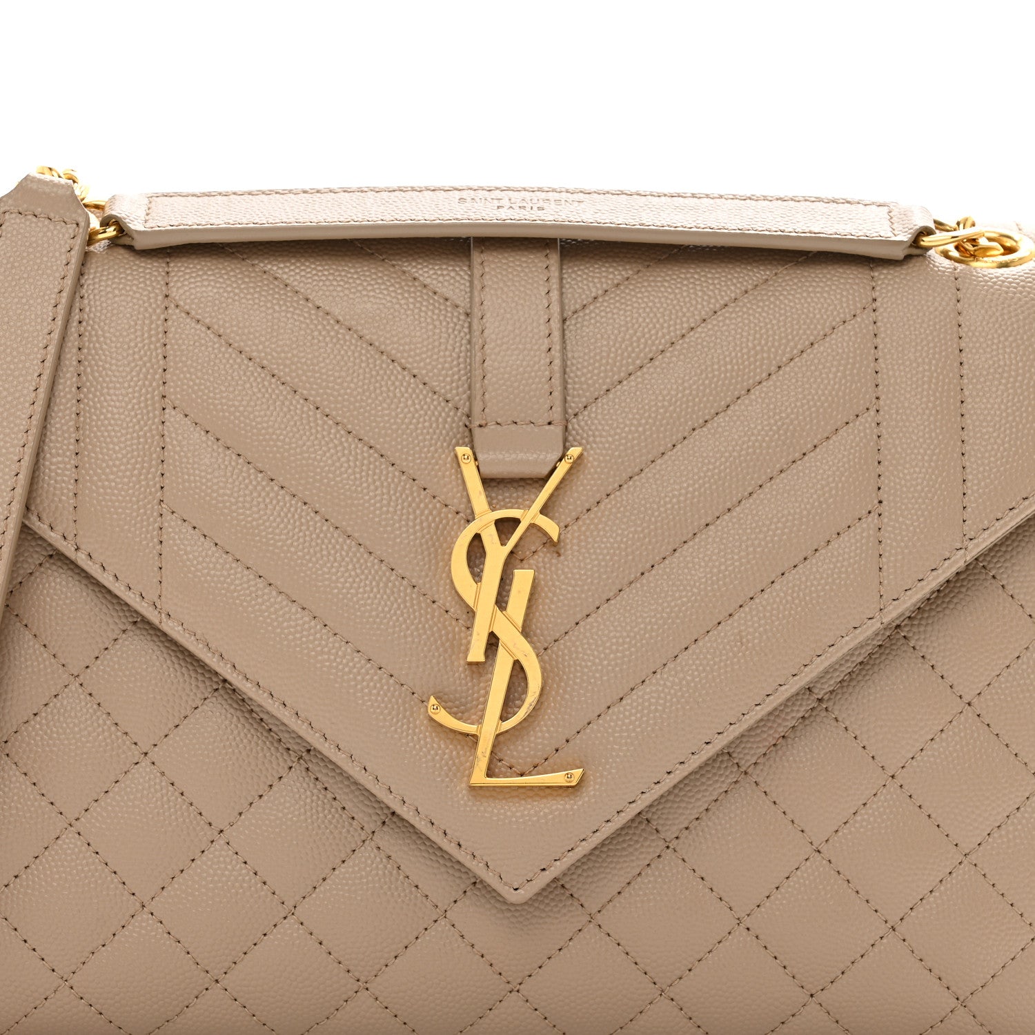 Saint Laurent Grain De Poudre Textured Mixed Matelasse Medium Triquilt Monogram Satchel Dark Beige 5 of 10
