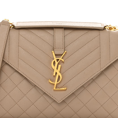 Saint Laurent Grain De Poudre Textured Mixed Matelasse Medium Triquilt Monogram Satchel Dark Beige 5 of 10