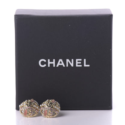 Chanel Crystal Pearl CC Round Earrings Gold Pink 4 of 4