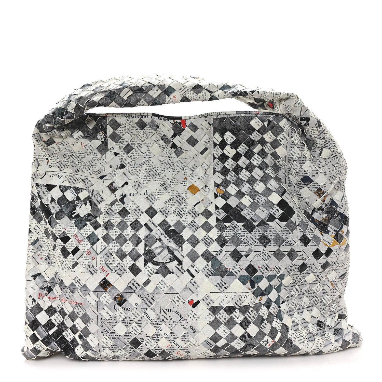 Bottega Veneta Calfskin Intrecciato Newspaper Print Large Hop Grey Black Multicolor 1 of 10