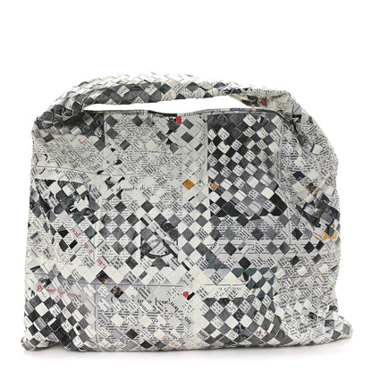 Bottega Veneta Calfskin Intrecciato Newspaper Print Large Hop Grey Black Multicolor 1 of 10