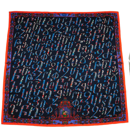 Hermes Cashmere Silk Lettres d'Erevan Shawl 140 Marine Canard Orange 2 of 6
