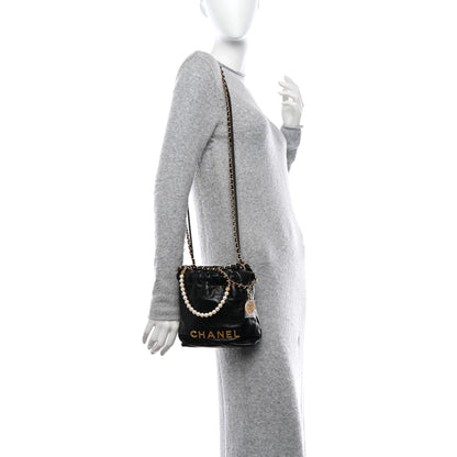 Chanel Shiny Crumpled Calfskin Quilted Pearl Mini Chanel 22 Black 2 of 10