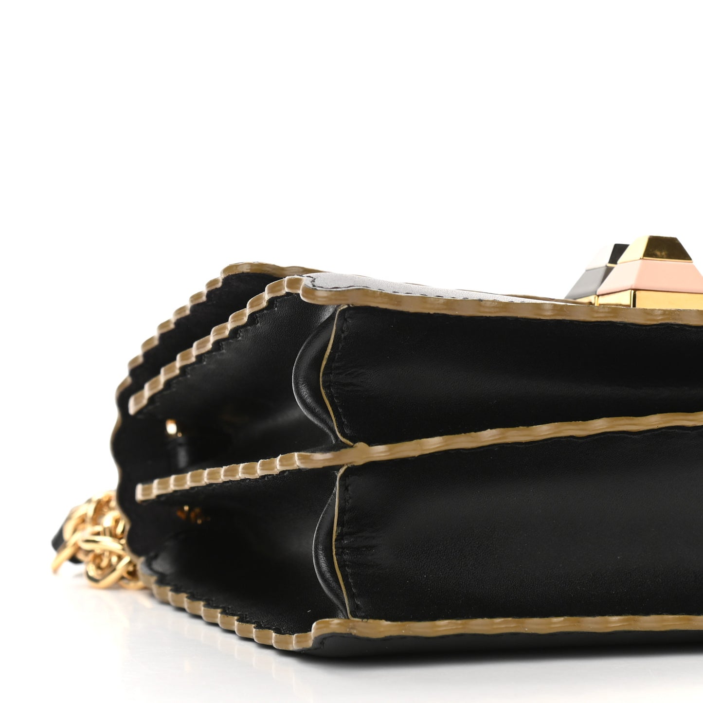 Vitello Liberty Scalloped Studded Small Kan I Shoulder Bag Black