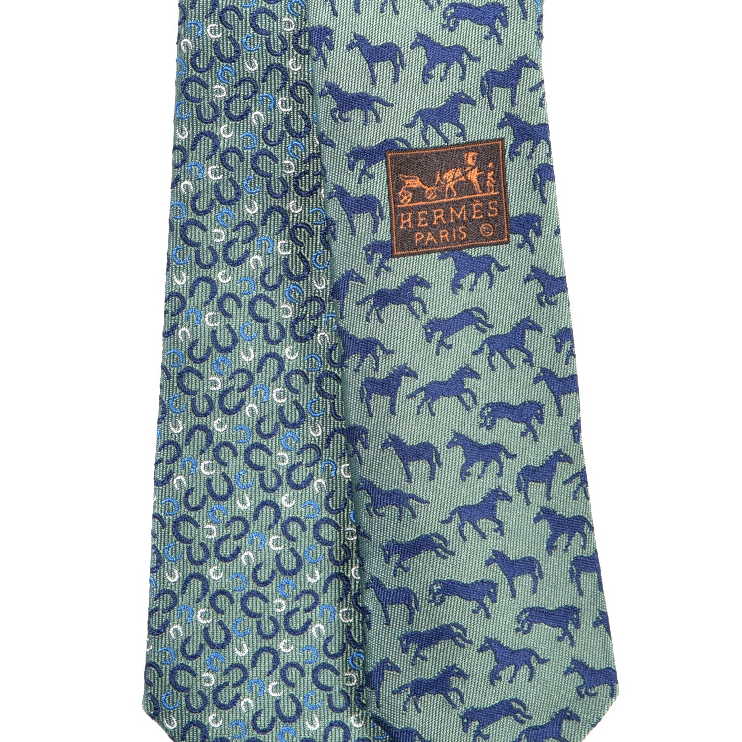 Hermes Silk 7 Galop En Vrac Mens Neck Tie Vert Amande Marine Azur 4 of 7