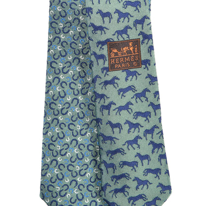 Hermes Silk 7 Galop En Vrac Mens Neck Tie Vert Amande Marine Azur 4 of 7