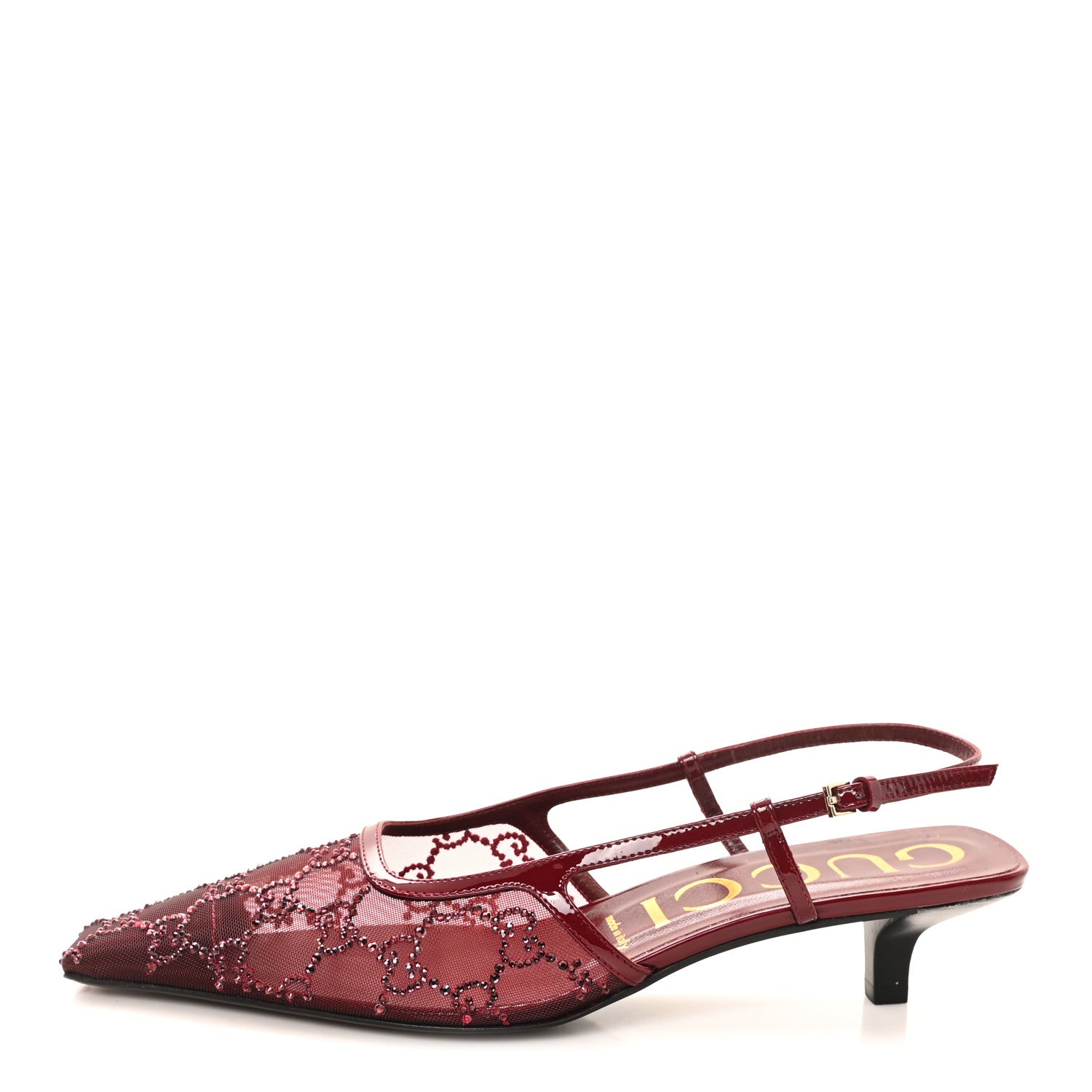 Gucci Tela Retino Kid Scamosciato Crystal GG Monogram Square G 35mm Slingback Pumps 40 Rosso Ancora 1 of 8