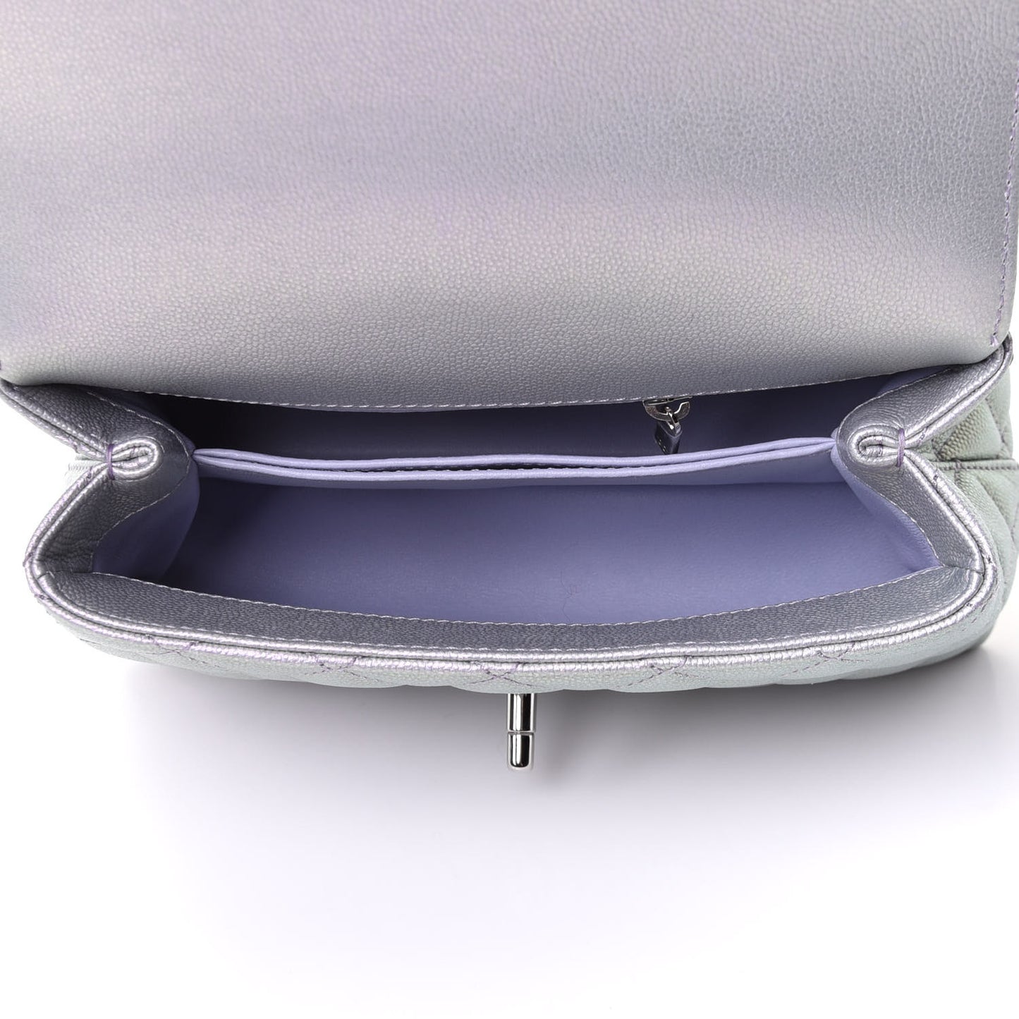 Iridescent Caviar Quilted Mini Coco Handle Flap Purple