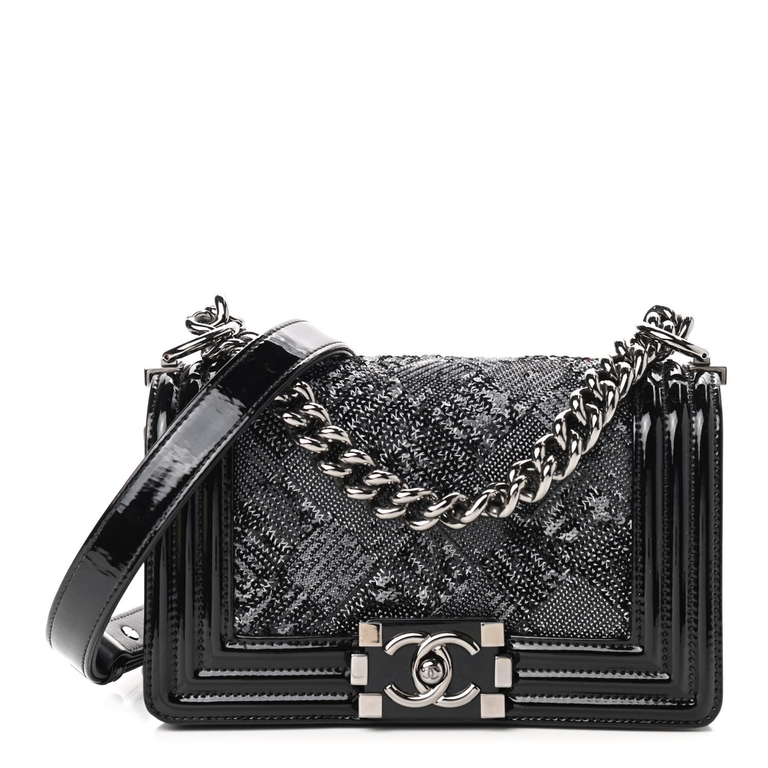 Chanel Patent Iridescent Calfskin Sequin Small Boy Flap Bag Black 1 of 10
