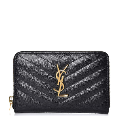 Saint Laurent Grain De Poudre Matelasse Chevron Monogram Zip Around Wallet Black 1 of 8