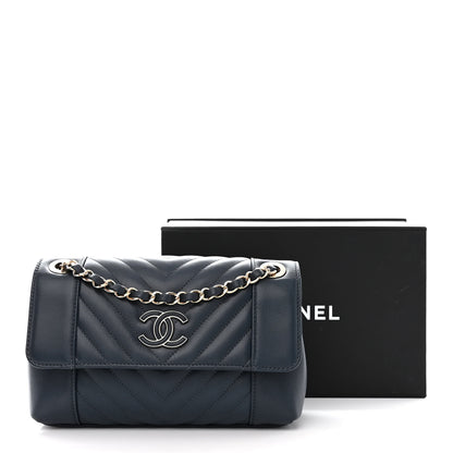 Chanel Calfskin Quilted Medium Daily Chevron Flap Navy Blue 11 of 11
