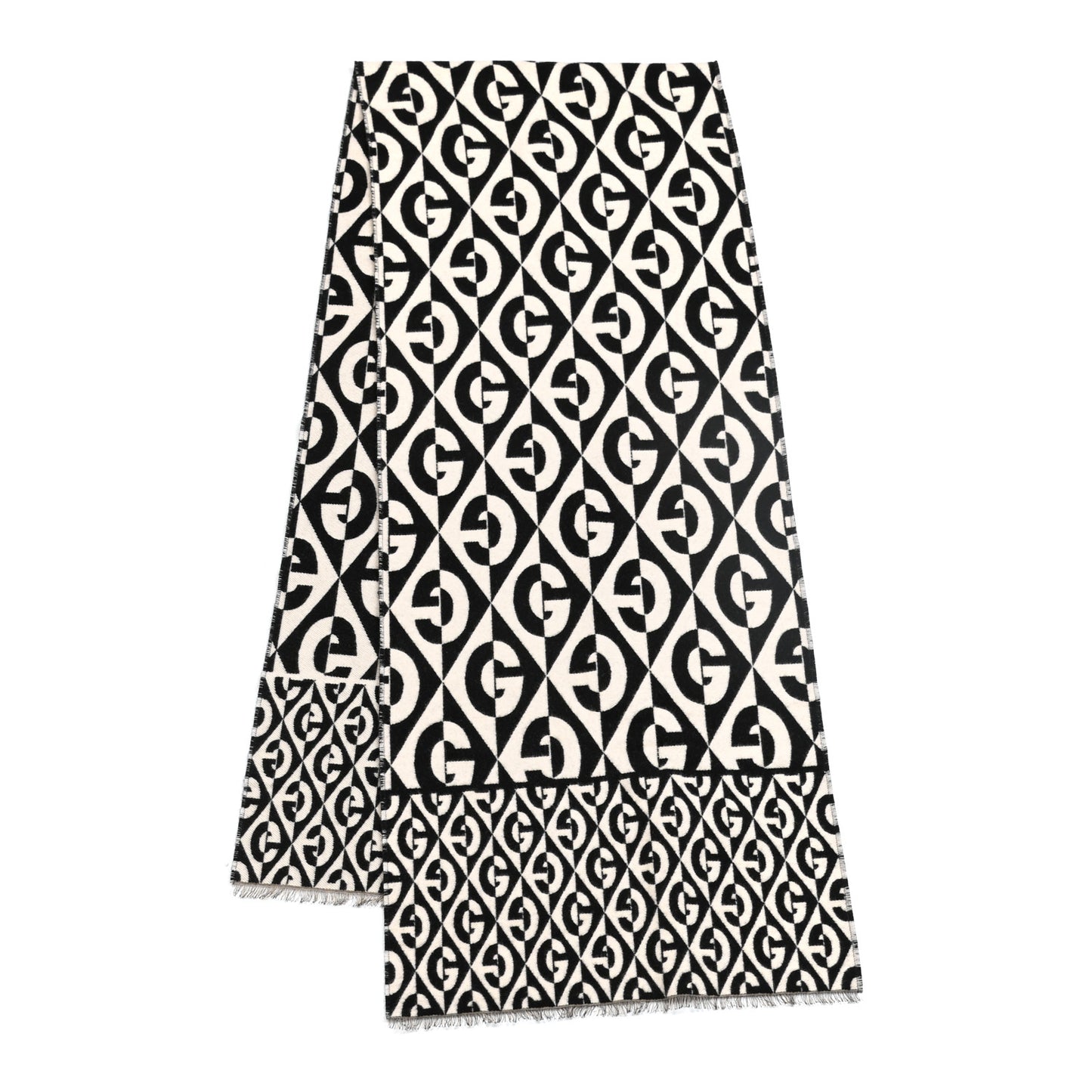 Wool Cotton Jacquard G Rhombus Scarf Black Ivory