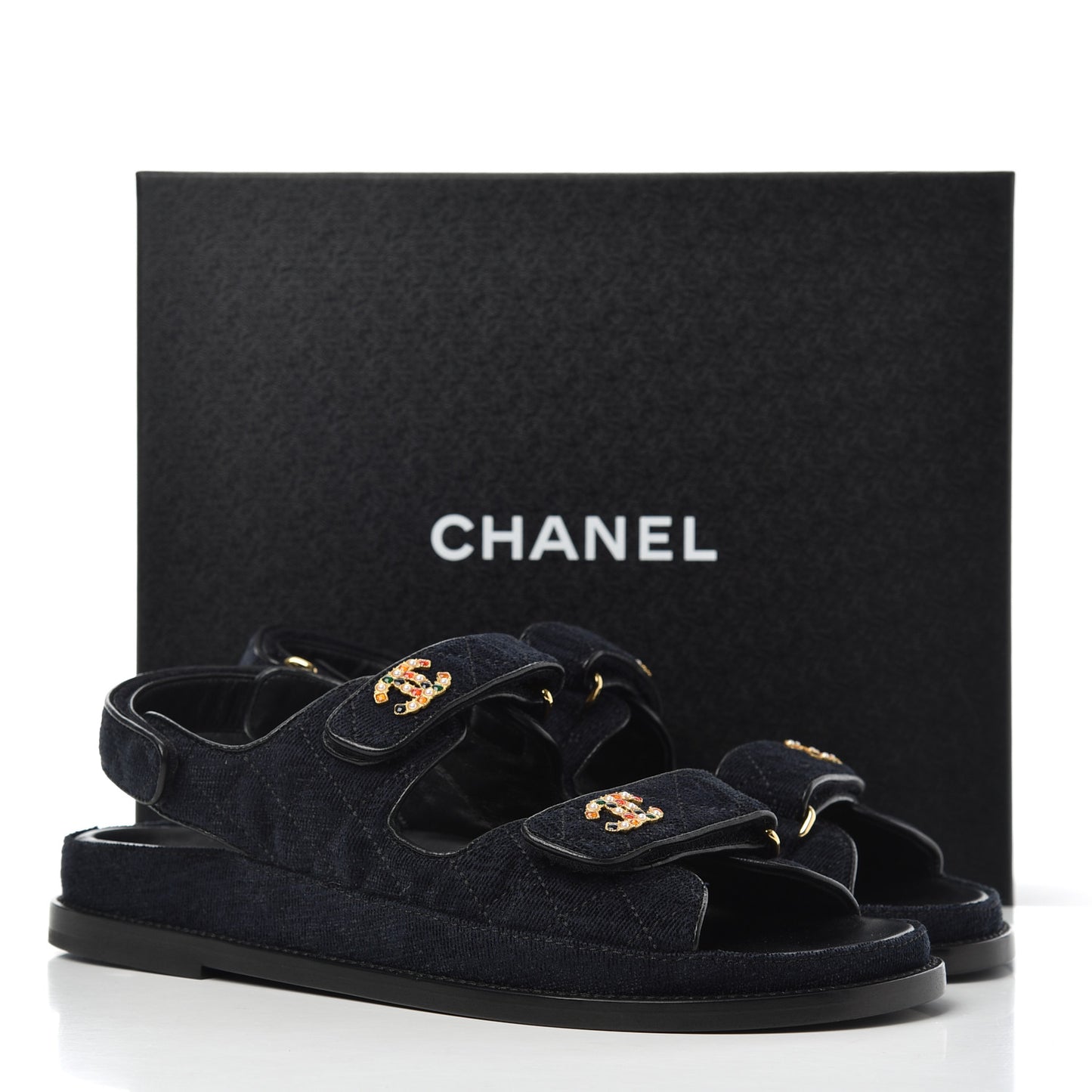 Denim Quilted Velcro Dad Sandals 41 Blue