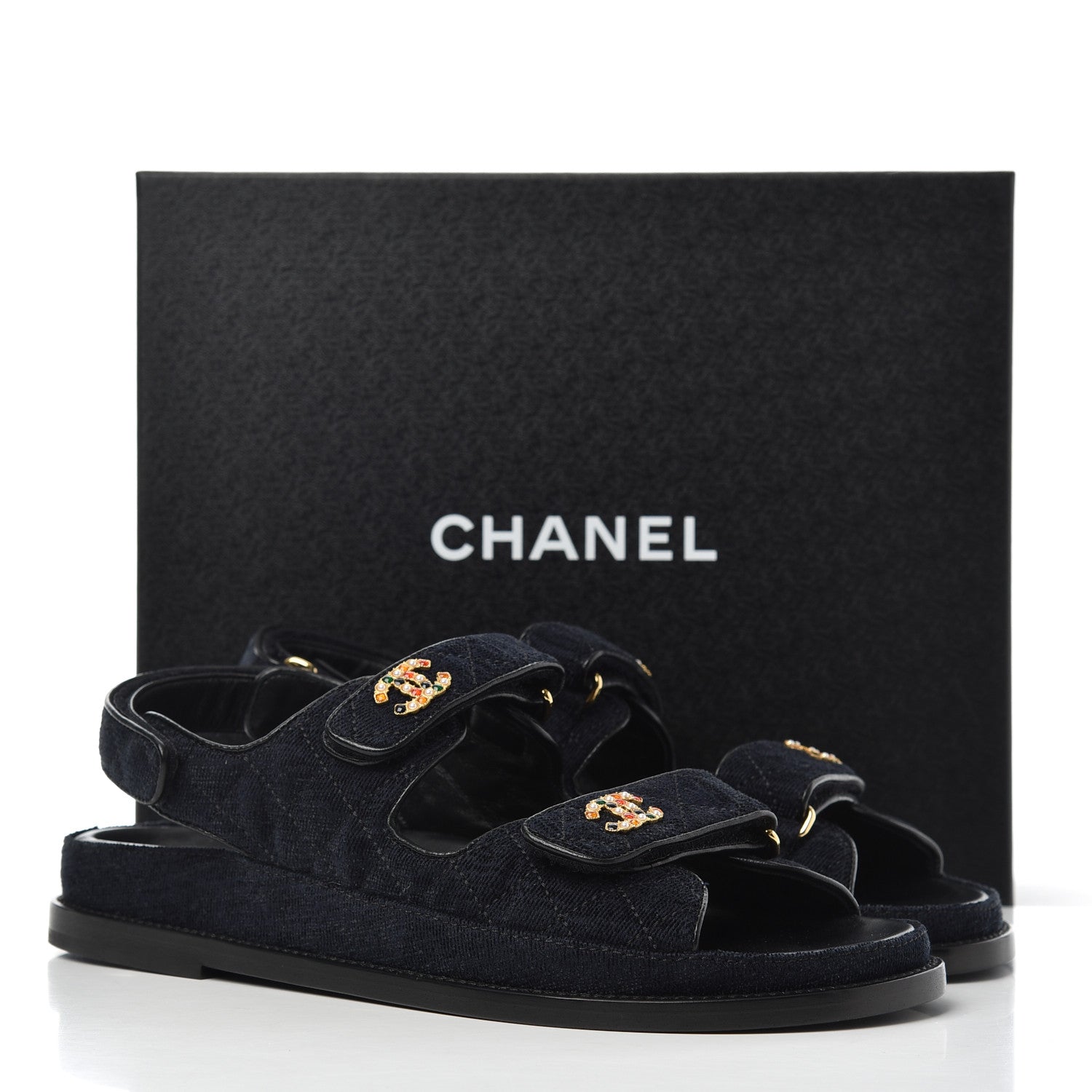 Chanel Denim Quilted Velcro Dad Sandals 41 Blue 9 of 9