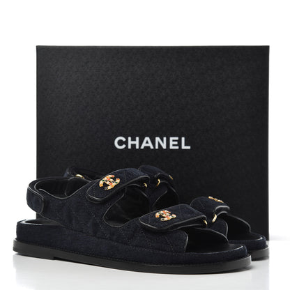 Chanel Denim Quilted Velcro Dad Sandals 41 Blue 9 of 9