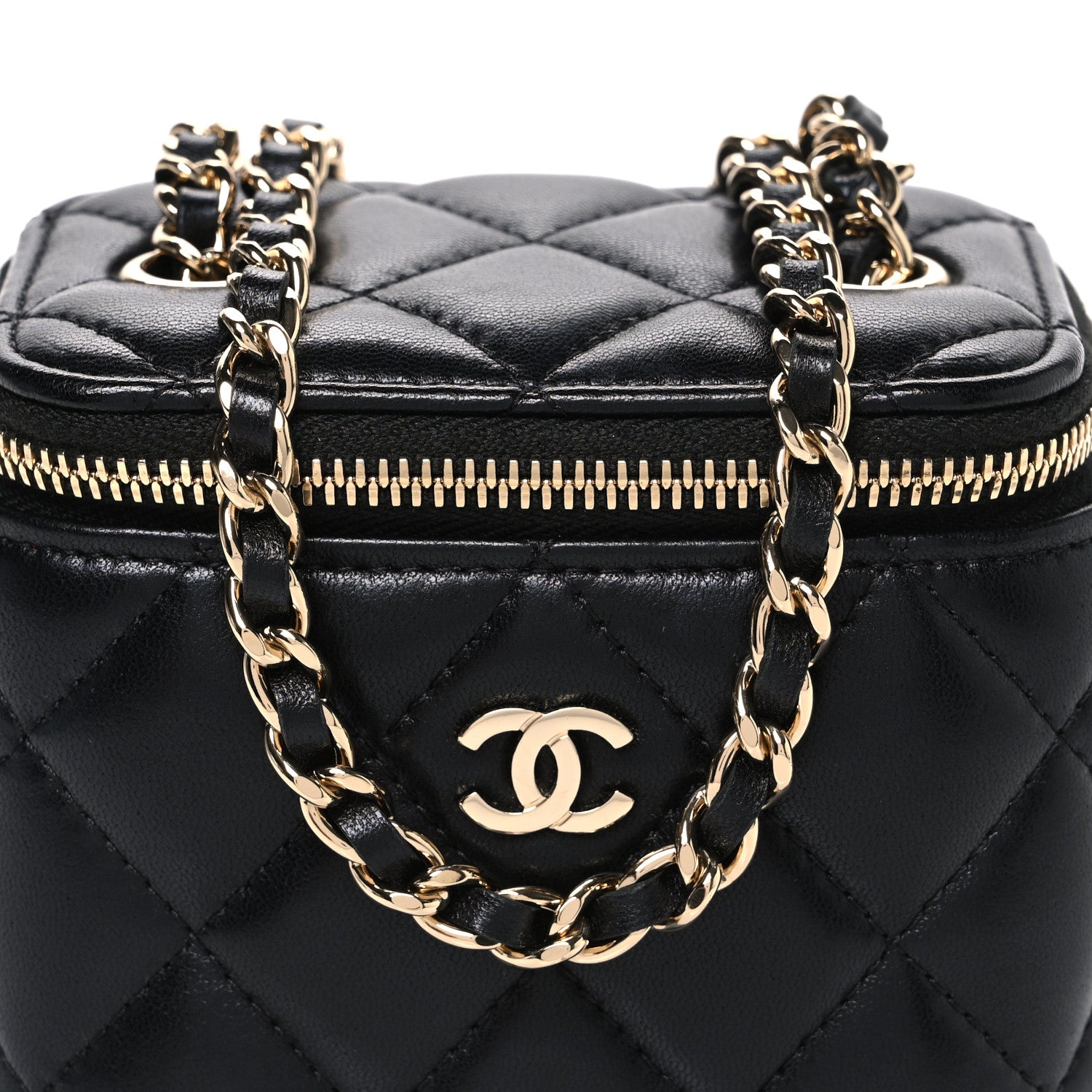 Chanel Lambskin Quilted Mini Vanity Case With Chain Black 7 of 9