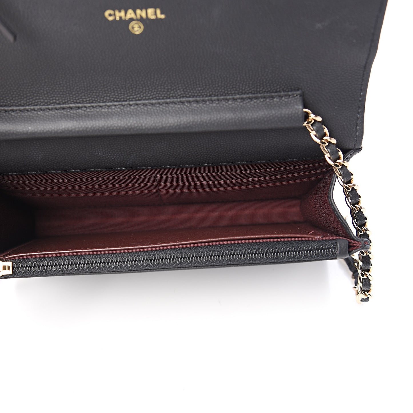 Caviar Chevron Quilted Wallet On Chain WOC Black