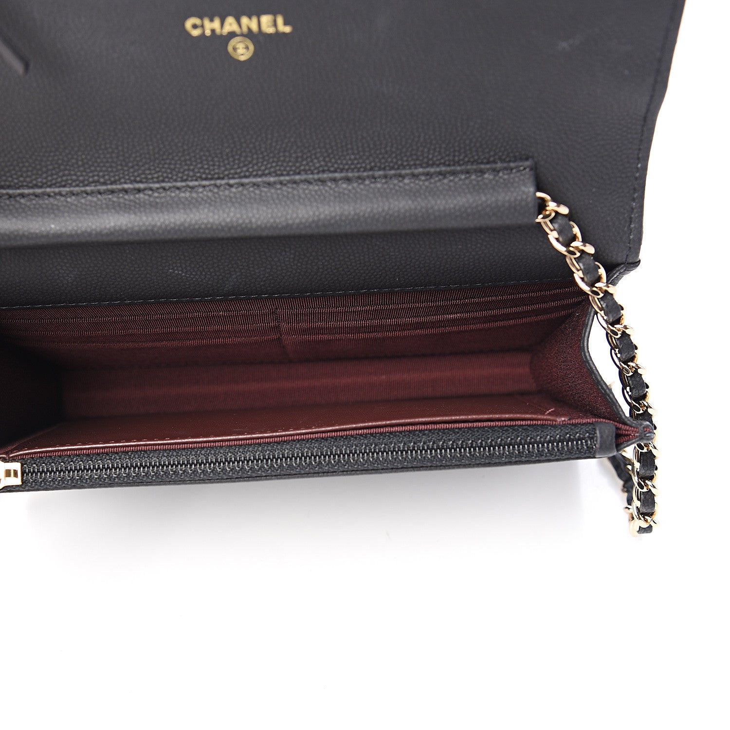 Chanel Caviar Chevron Quilted Wallet On Chain WOC Black 4 of 11