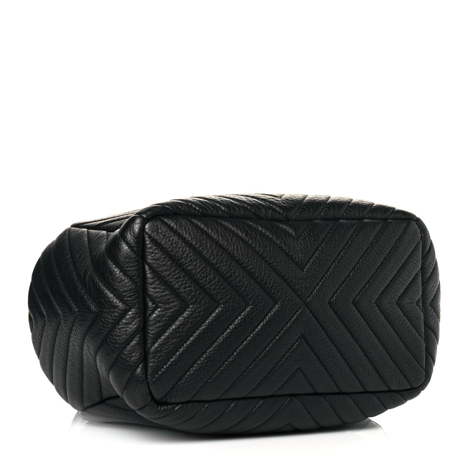 Chanel Deerskin Chevron Large CC Chain Bucket Drawstring Bag Black 3 of 9